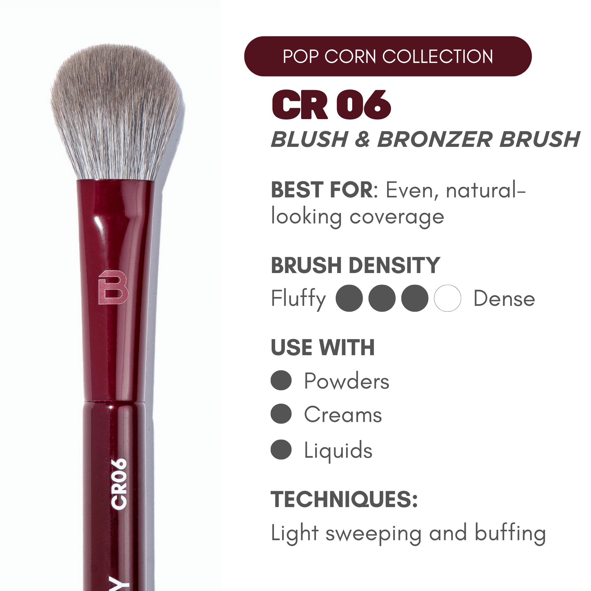 Blery, CR06 Blush & Bronzer Brush– Pinsel für ebenmäßiges, natürliches Finish