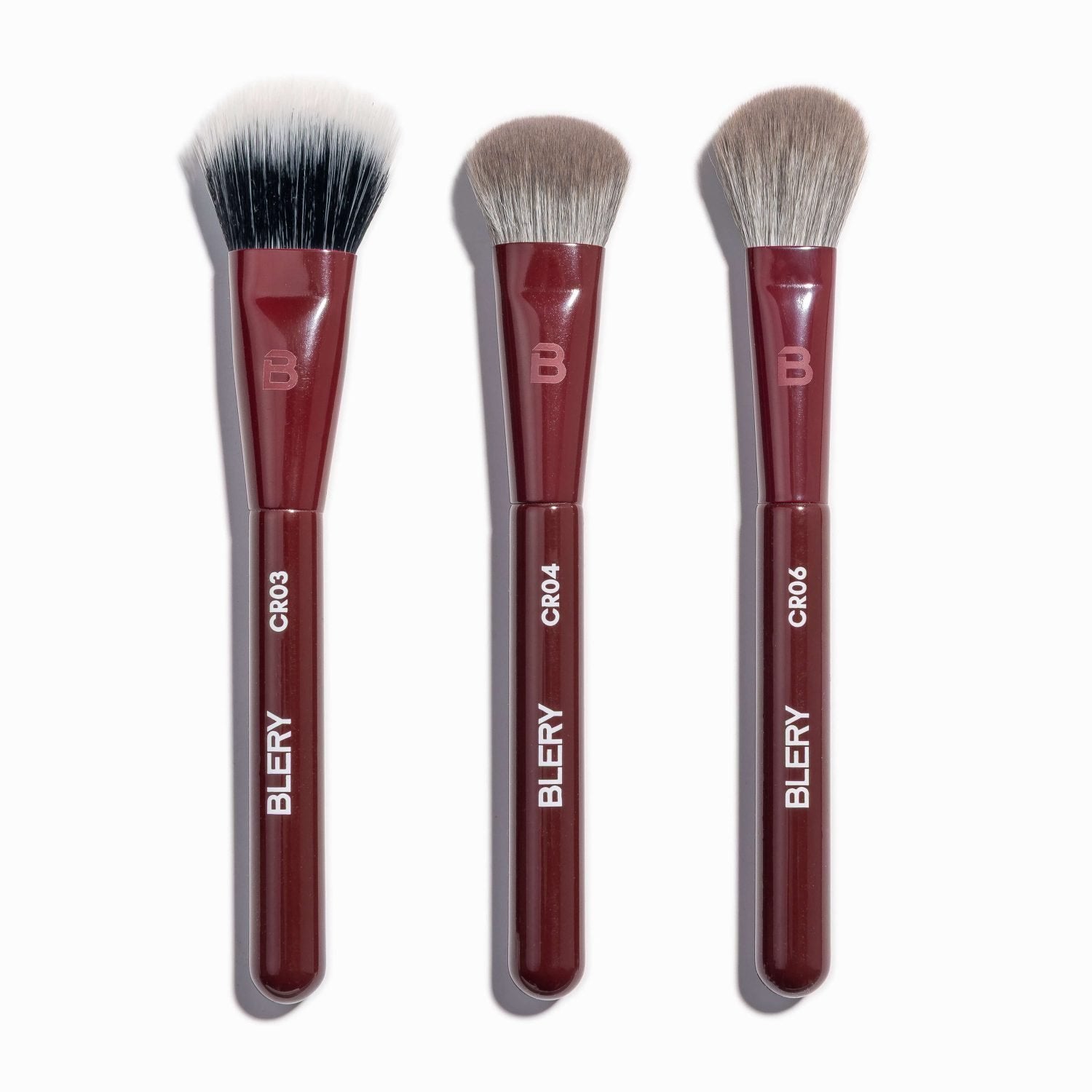 BLERY FACE TRIO – 3‑teiliges Teint‑Pinselset für Foundation, Kontur & Blush