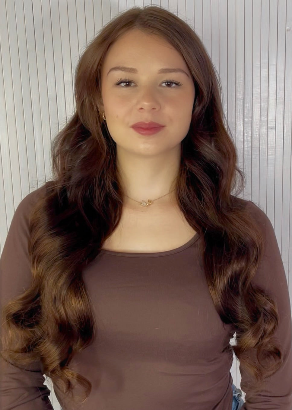 Motel mit echthaar clip in extensions von tigerzzz-shop, 55cm, 220 gramm in der Farbe Kastanienbraun.