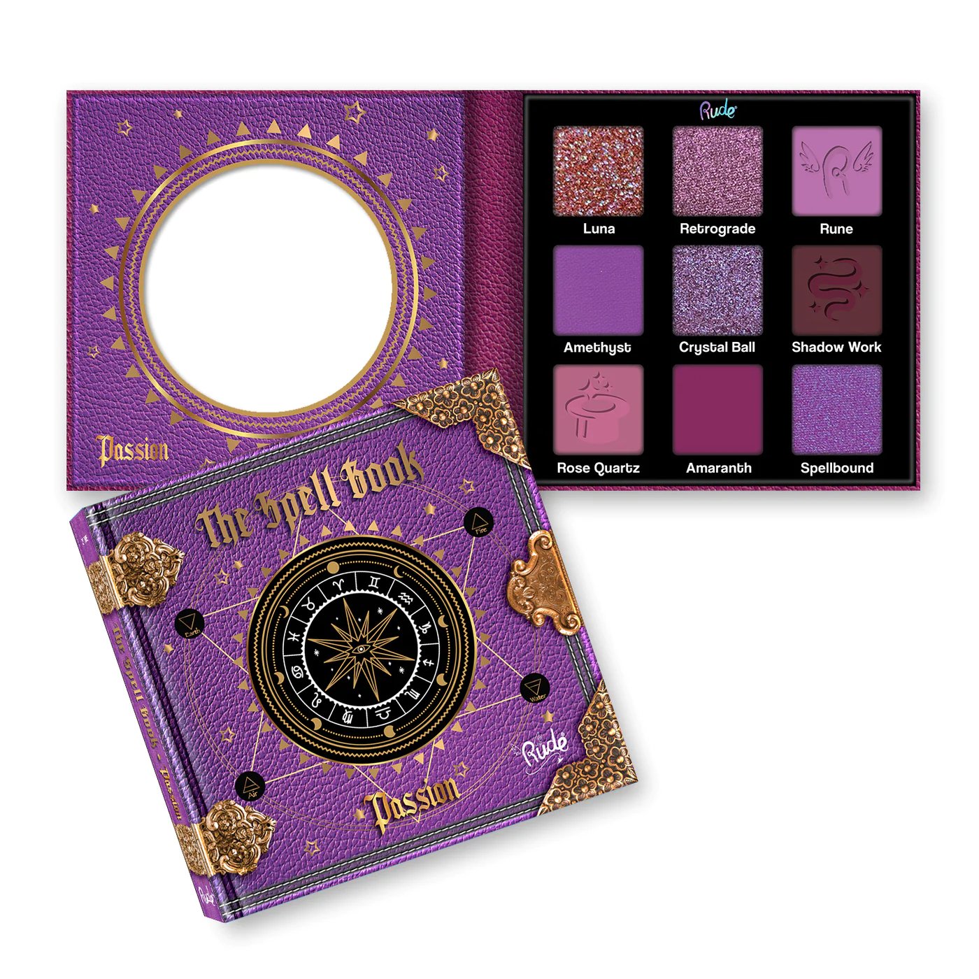Rude Cosmetics - The Spell Book, smooth and blendable Eyeshadow Palette, Passion - Tigerzzz-Shop