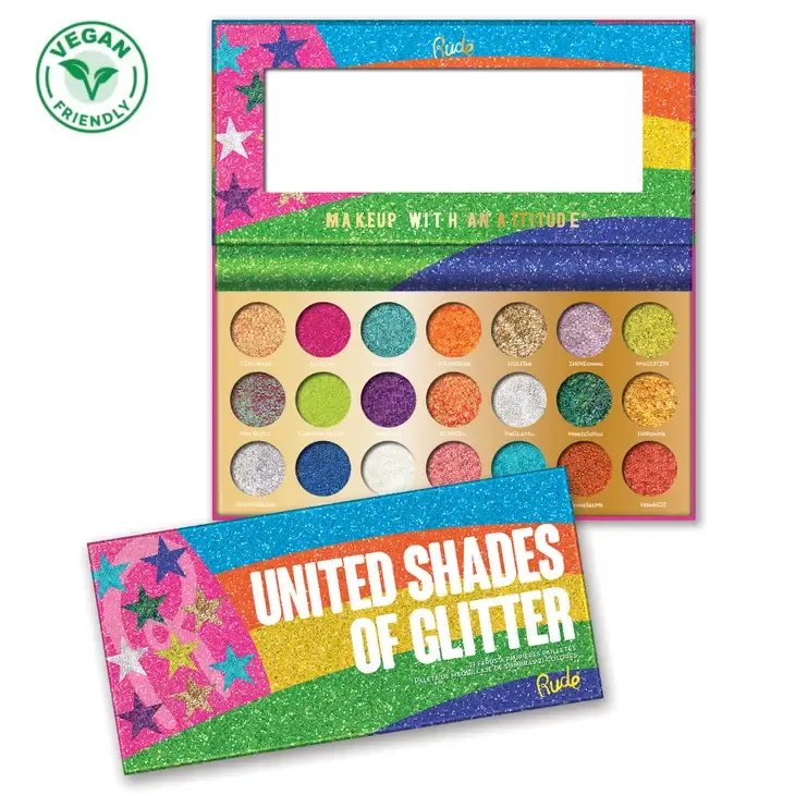 Rude Cosmetics, United Shades of Glitter - 21 gepresste Glitzerlidschatten (vegan) - Tigerzzz-Shop