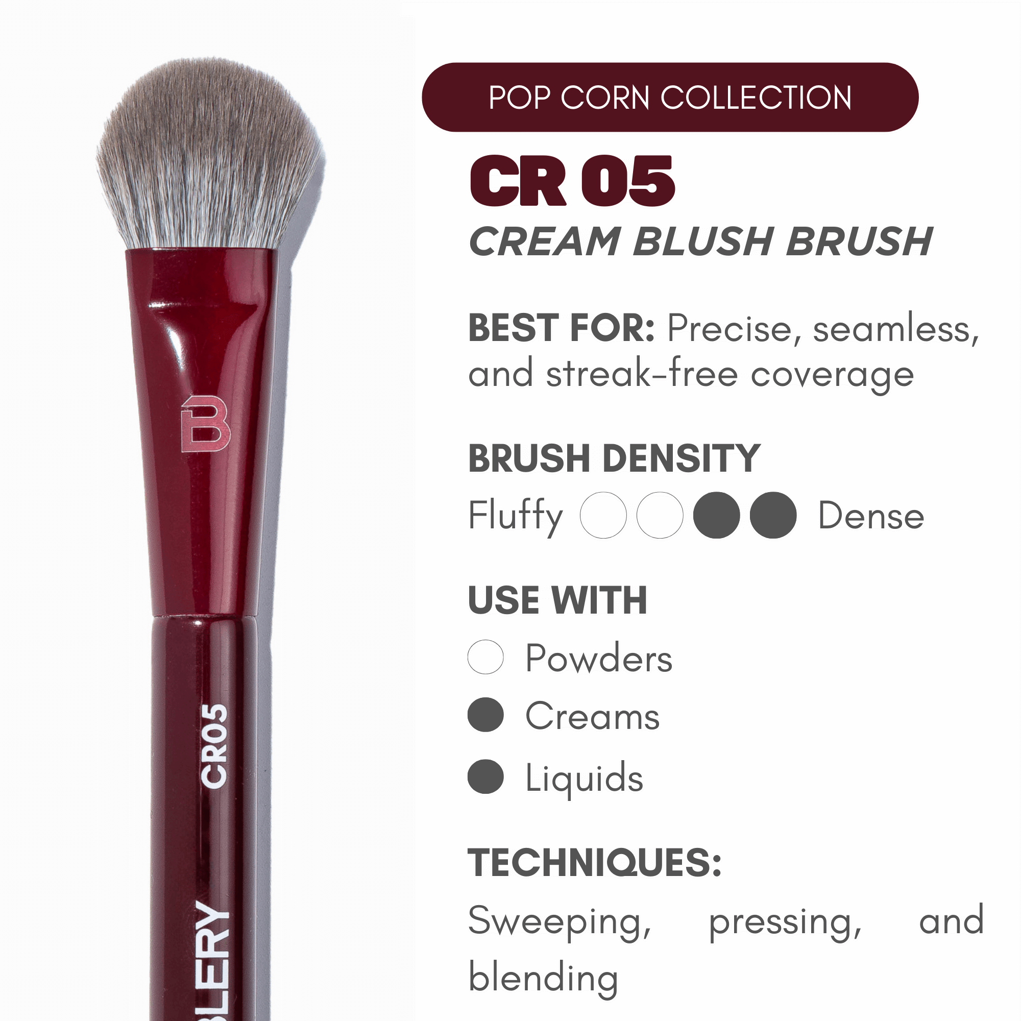 Blery, CR05 CREAM BLUSH BRUSH – Pinsel für Cream‑Blush & Liquid‑Blush