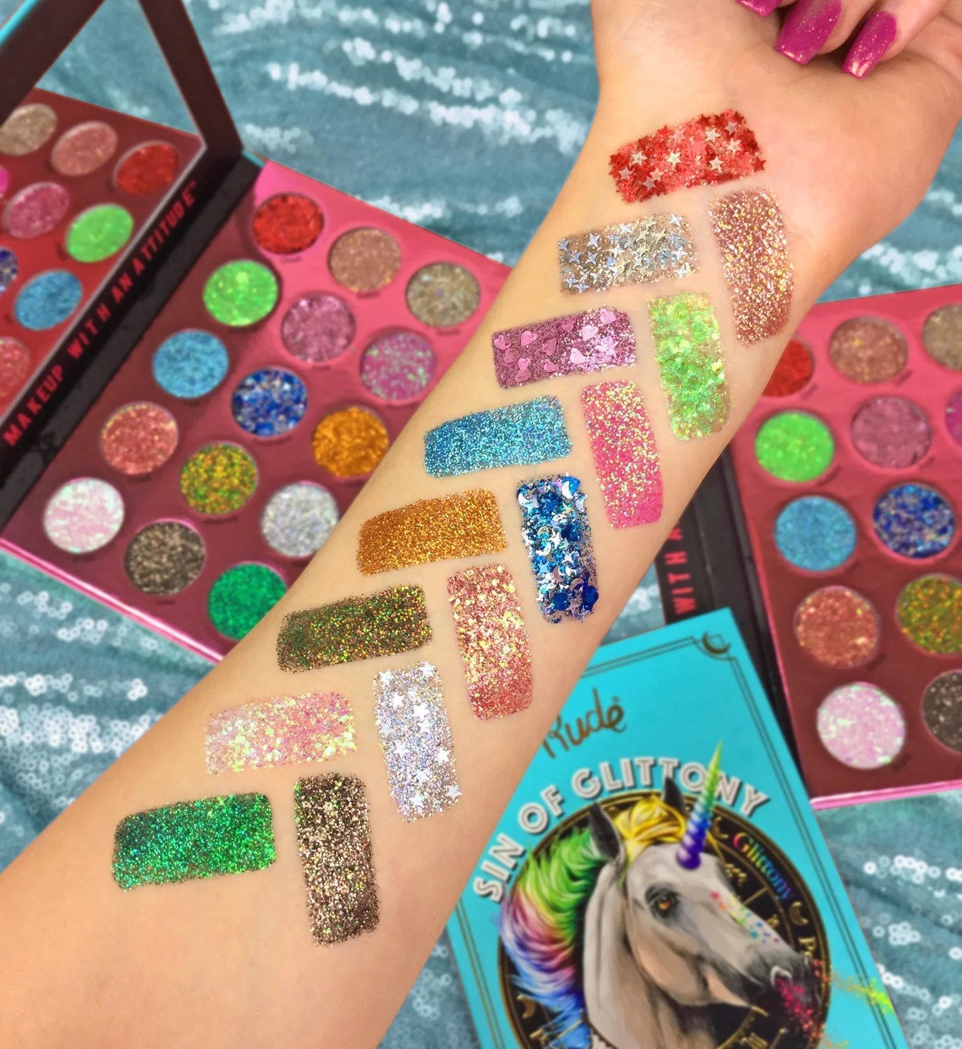 Rude Cosmetics, Sin of Glittony - 15 gepresste Glitzerlidschatten (vegan) - Tigerzzz - Shop