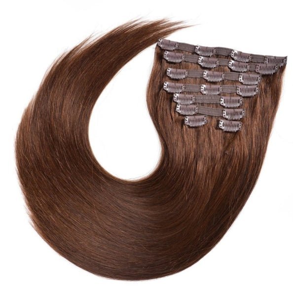 Tigerzzz-Stylists Echthaar Clip-in Extensions: Kastanienbraun #4, 55cm, 220g - Tigerzzz-Shop