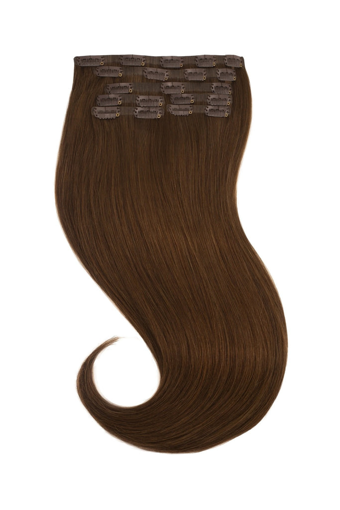Tigerzzz-Stylists Echthaar Clip-in Extensions: Kastanienbraun #4, 55cm, 220g - Tigerzzz-Shop
