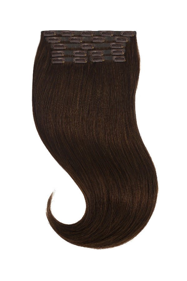 Tigerzzz-Stylists Echthaar Clip-in Extensions: tief dunkelbraun #2, 55cm, 220g - Tigerzzz-Shop